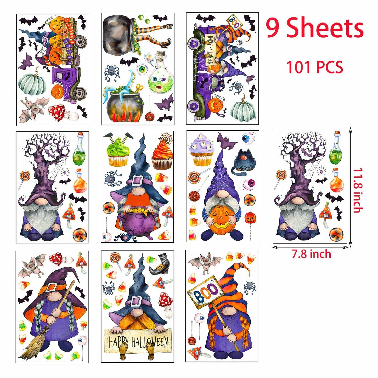 RUOKEXIN Halloween Window Stickers 101 Pcs Double-Sided Removable Decals