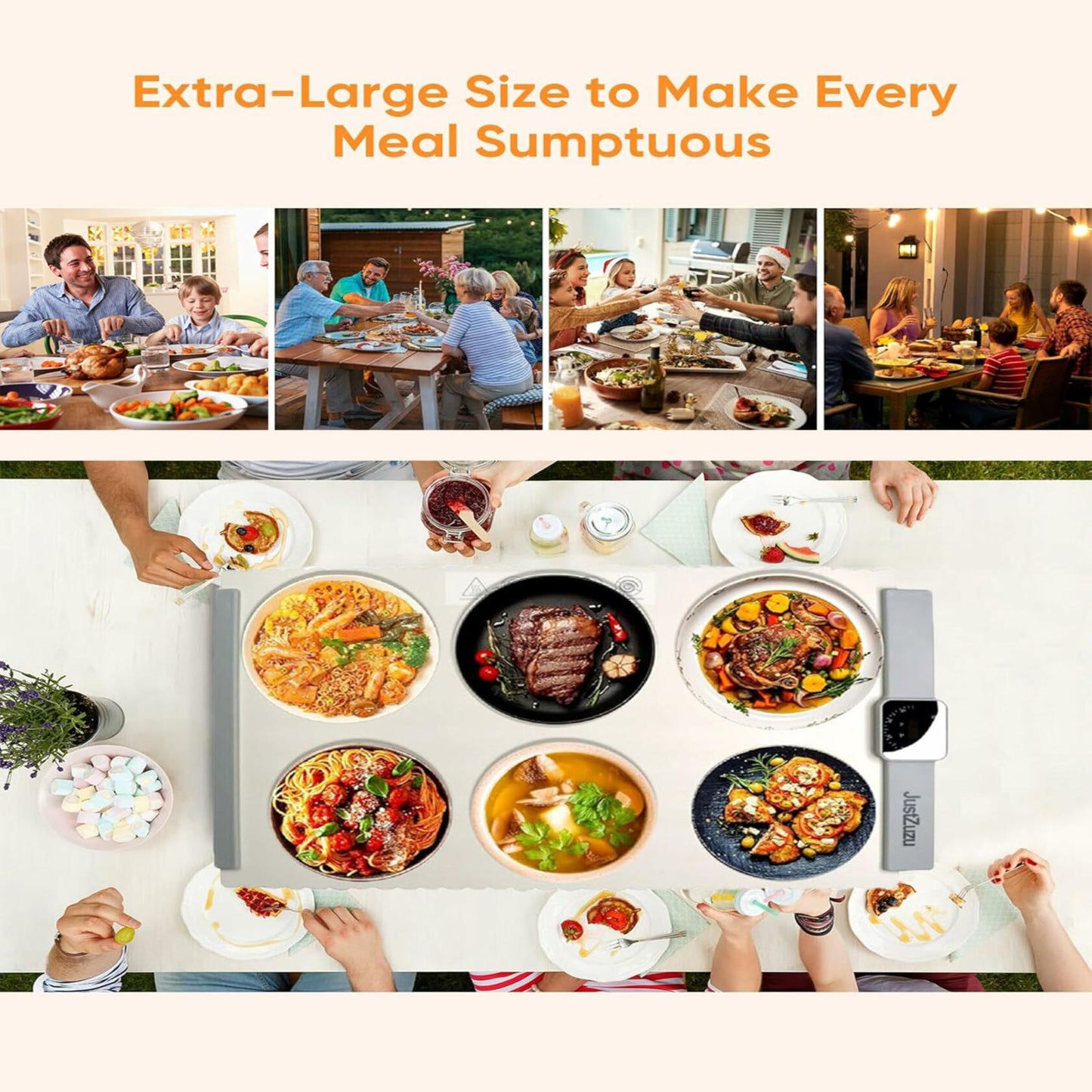 Electric Food Warming Mat Extra Large Portable Heating Tray Black 5 Temp