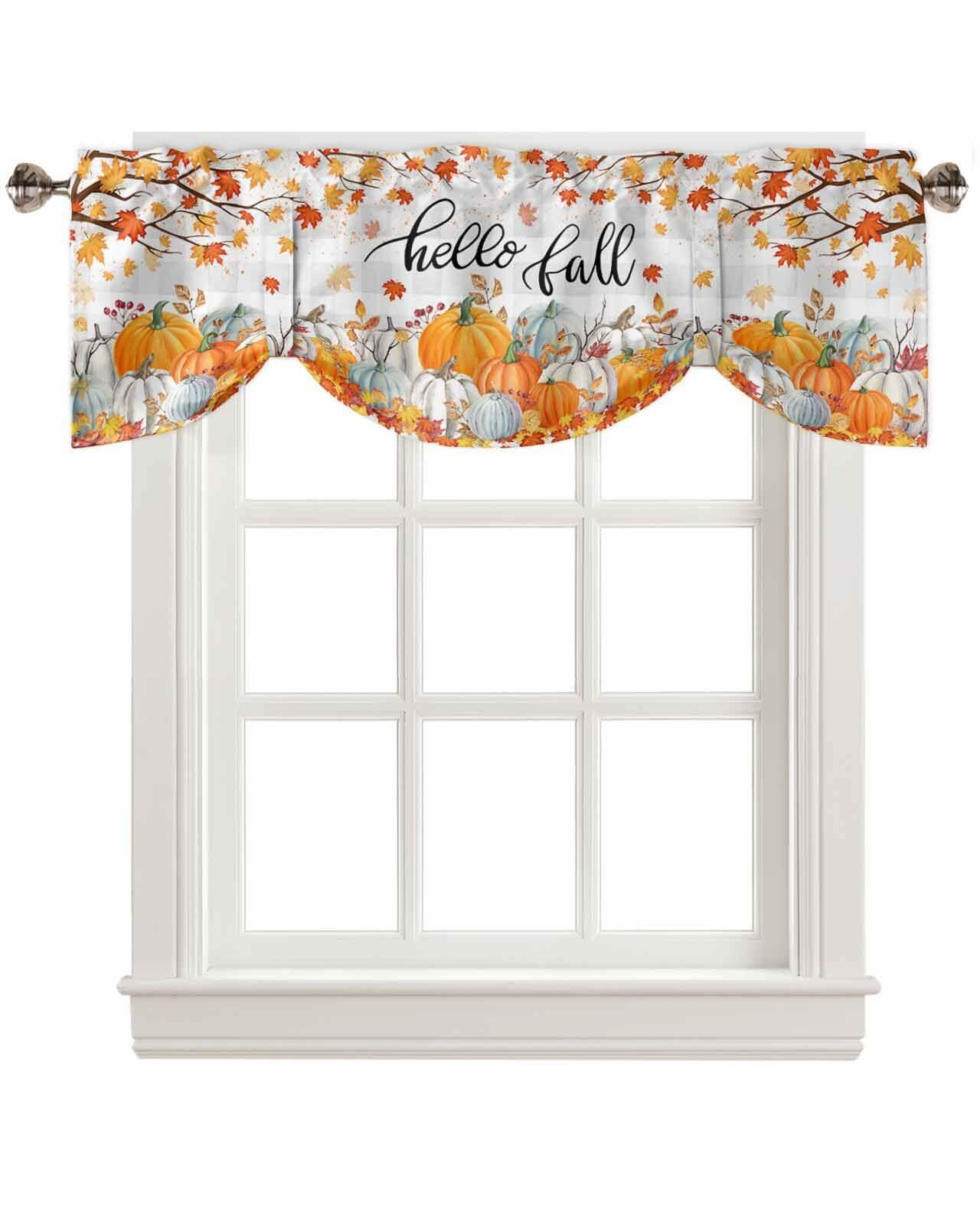 RisQiten Hello Fall Tie Up Valance Curtains Orange 42x12
