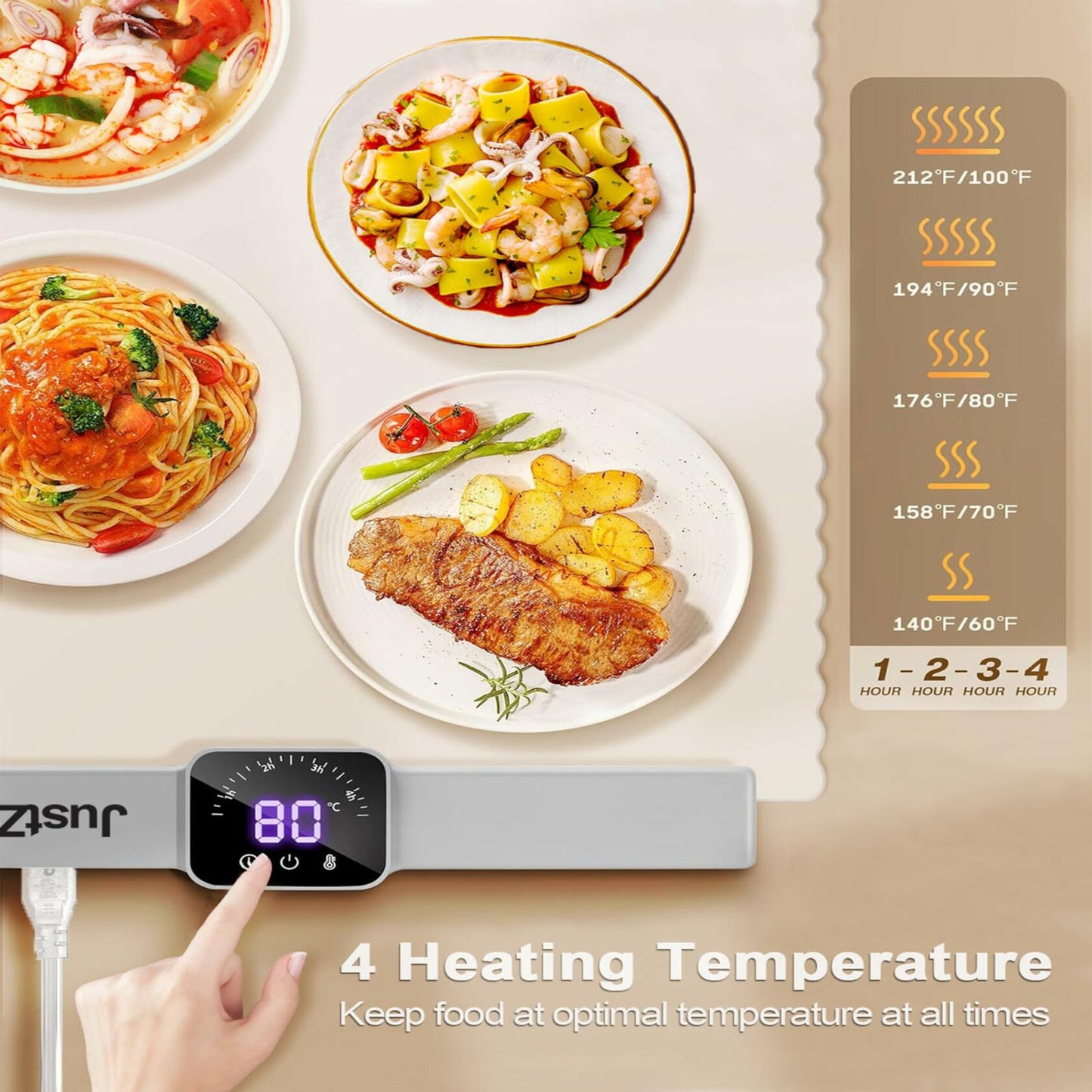 Electric Food Warming Mat Extra Large Portable Heating Tray Black 5 Temp