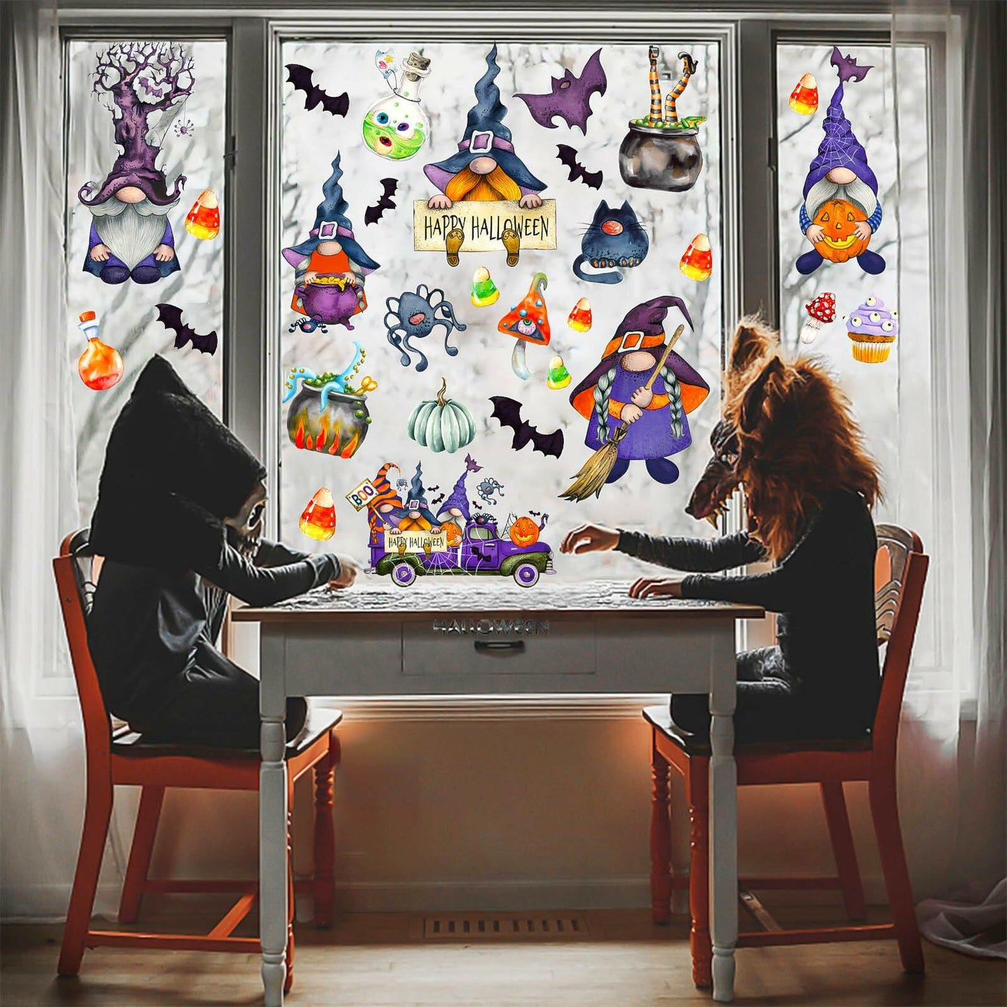 RUOKEXIN Halloween Window Stickers 101 Pcs Double-Sided Removable Decals