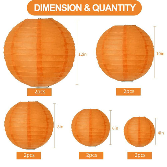 BEISHIDA Orange Round Paper Lanterns Hanging Decor 10 Pack Party Decoration