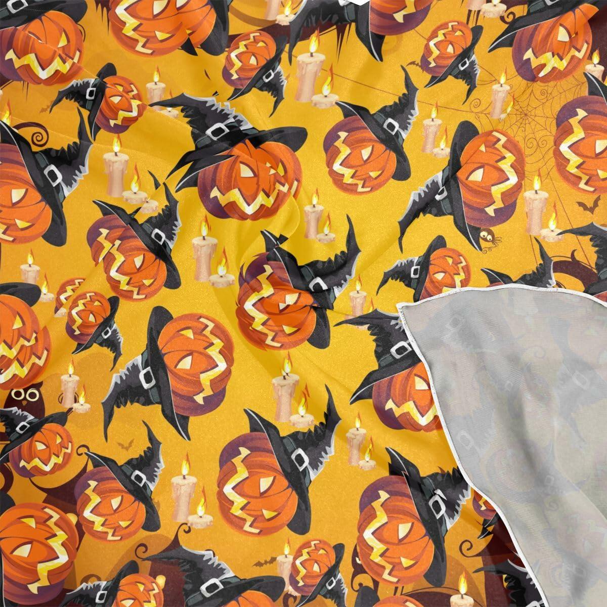 PMAIHNAS Women's Fashion Silk Halloween Pumpkin Satin Scarf 23.6x23.6