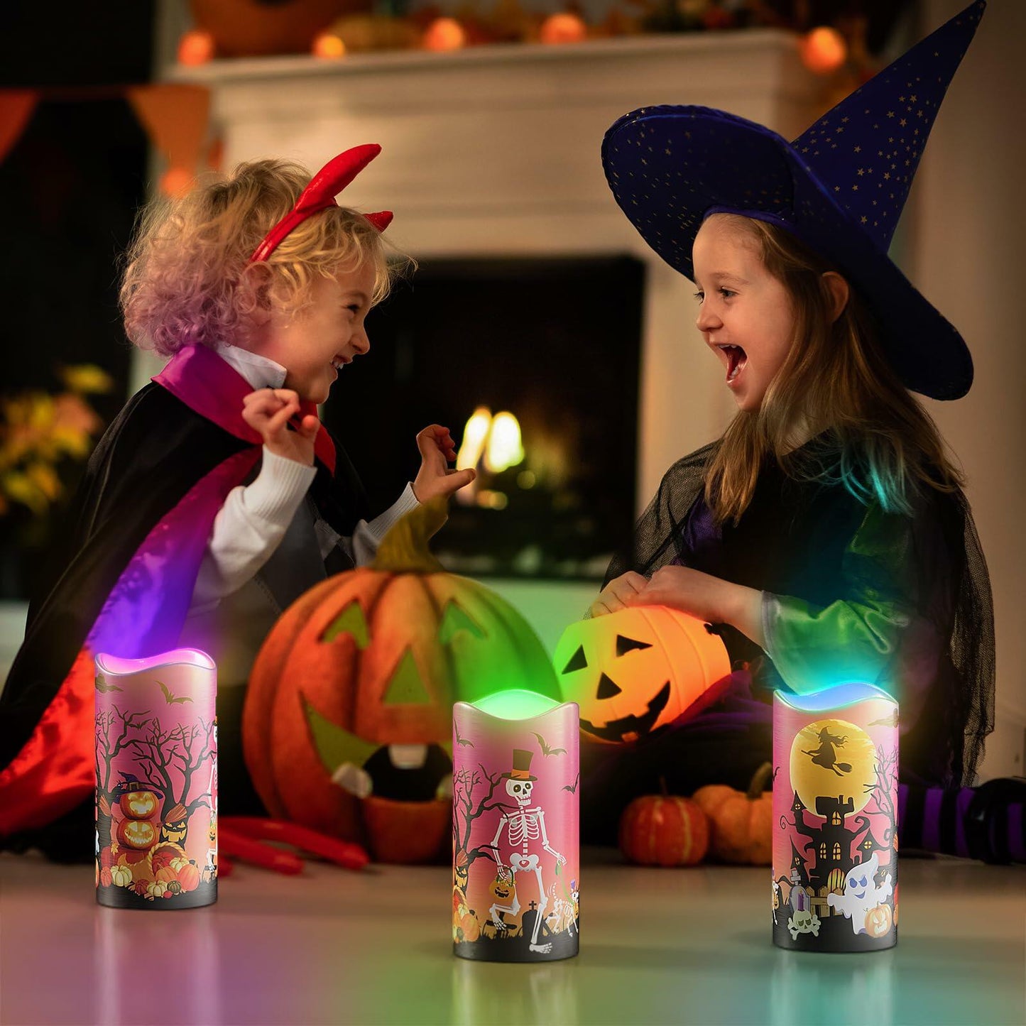 Halloween Candles 3x6 Set of 3 LED 12 Colors Remote Control