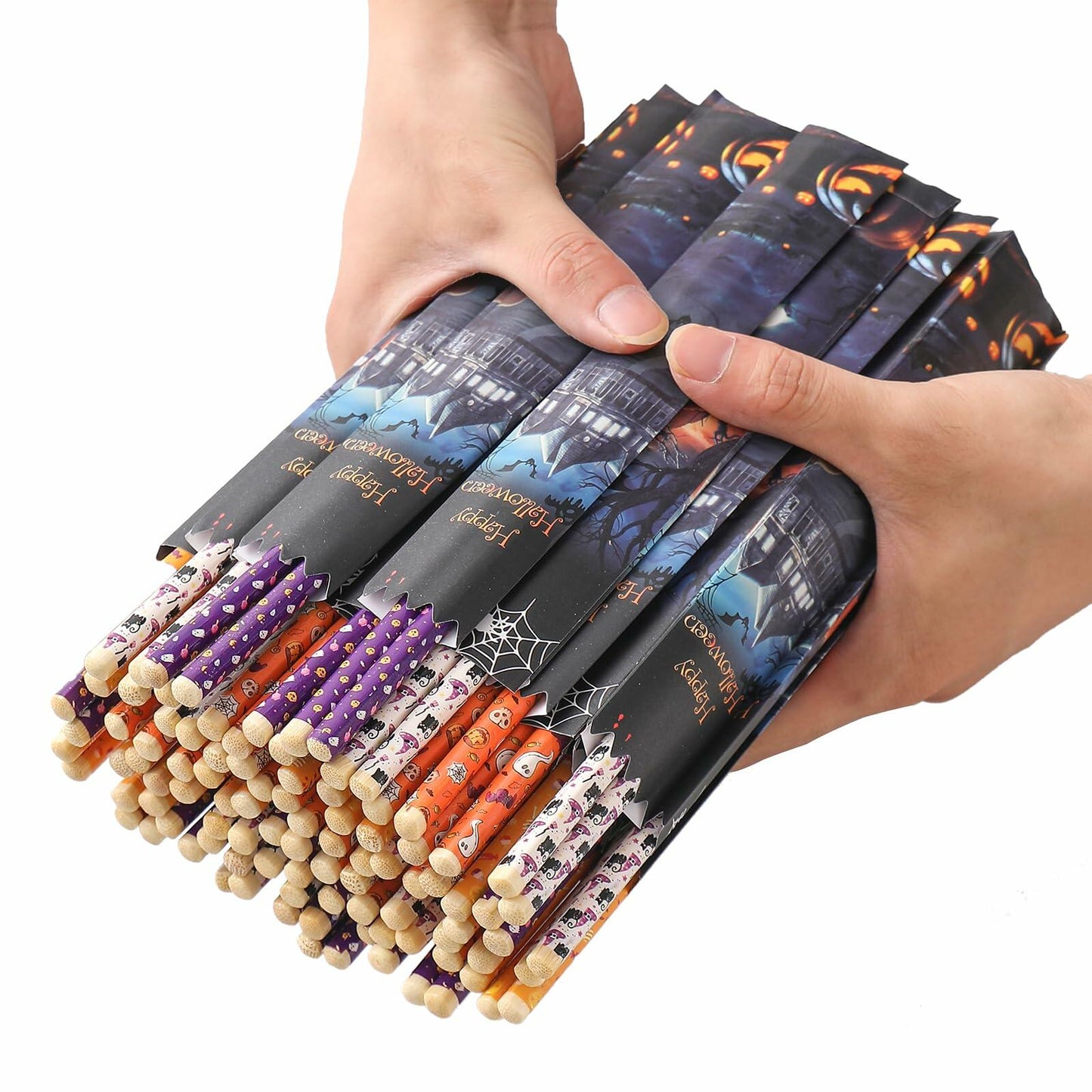 Halloween 50 Pairs 9.4in Bamboo Disposable Chopsticks Sleeved Party Gifts