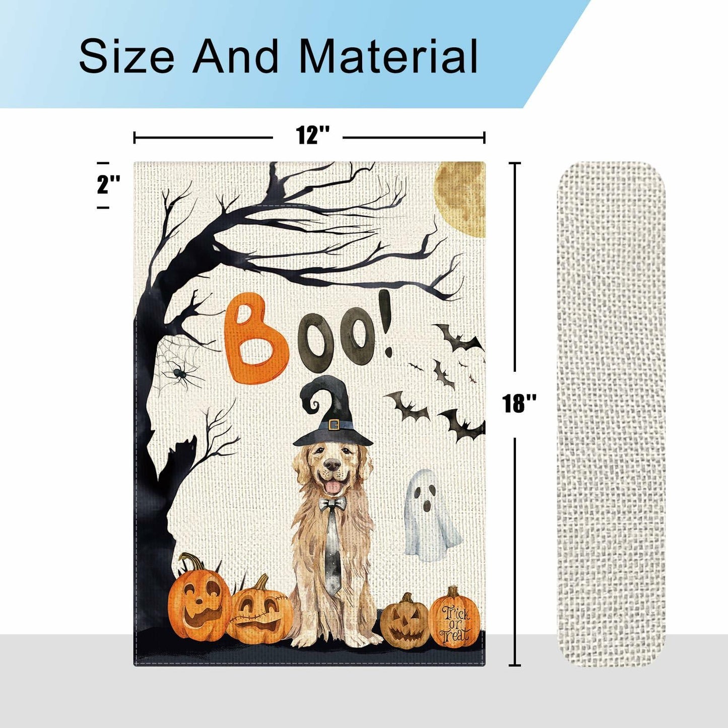 DLZDN Halloween Boo Dog Garden Flag Pumpkin Golden Retriever 12x18 Burlap