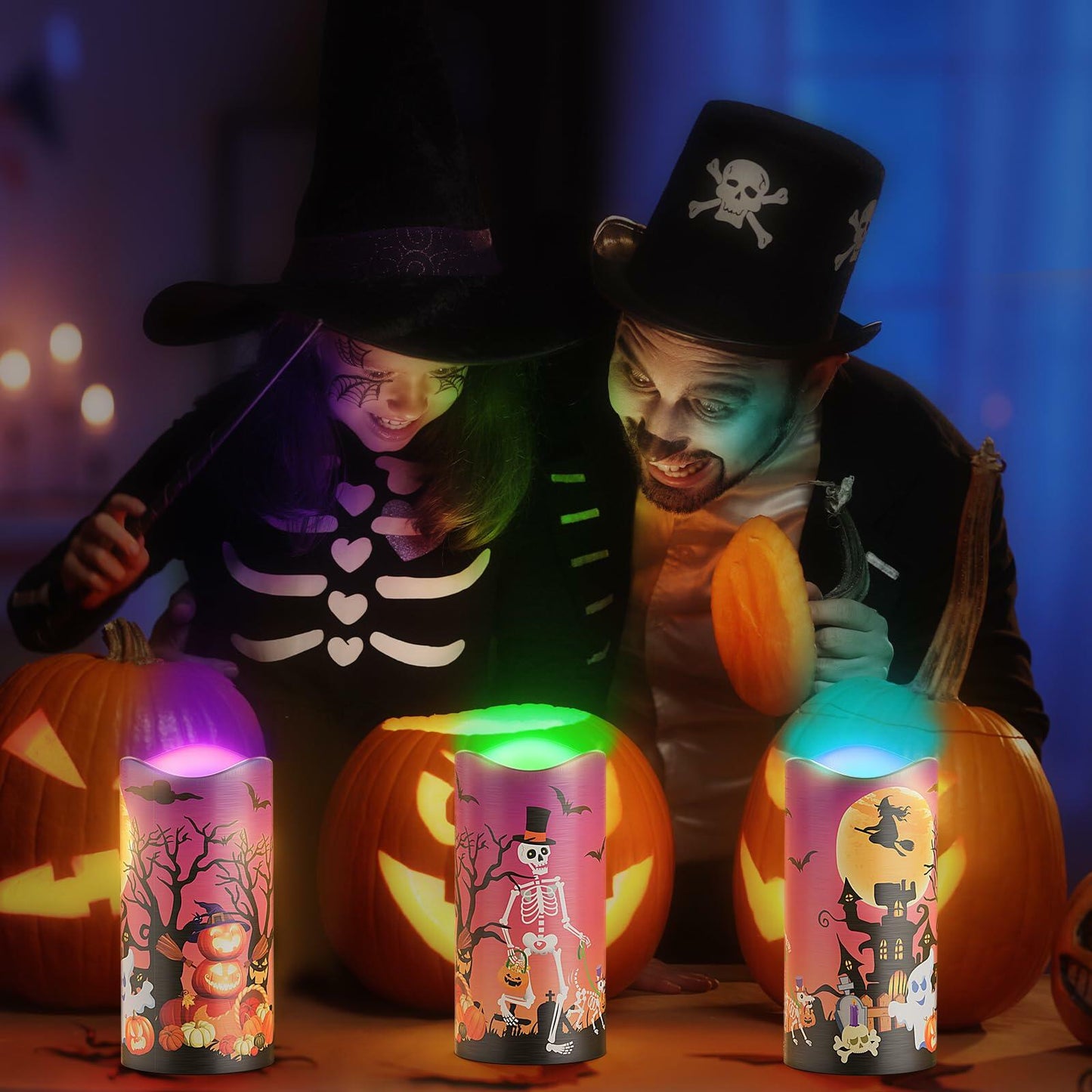 Halloween Candles 3x6 Set of 3 LED 12 Colors Remote Control