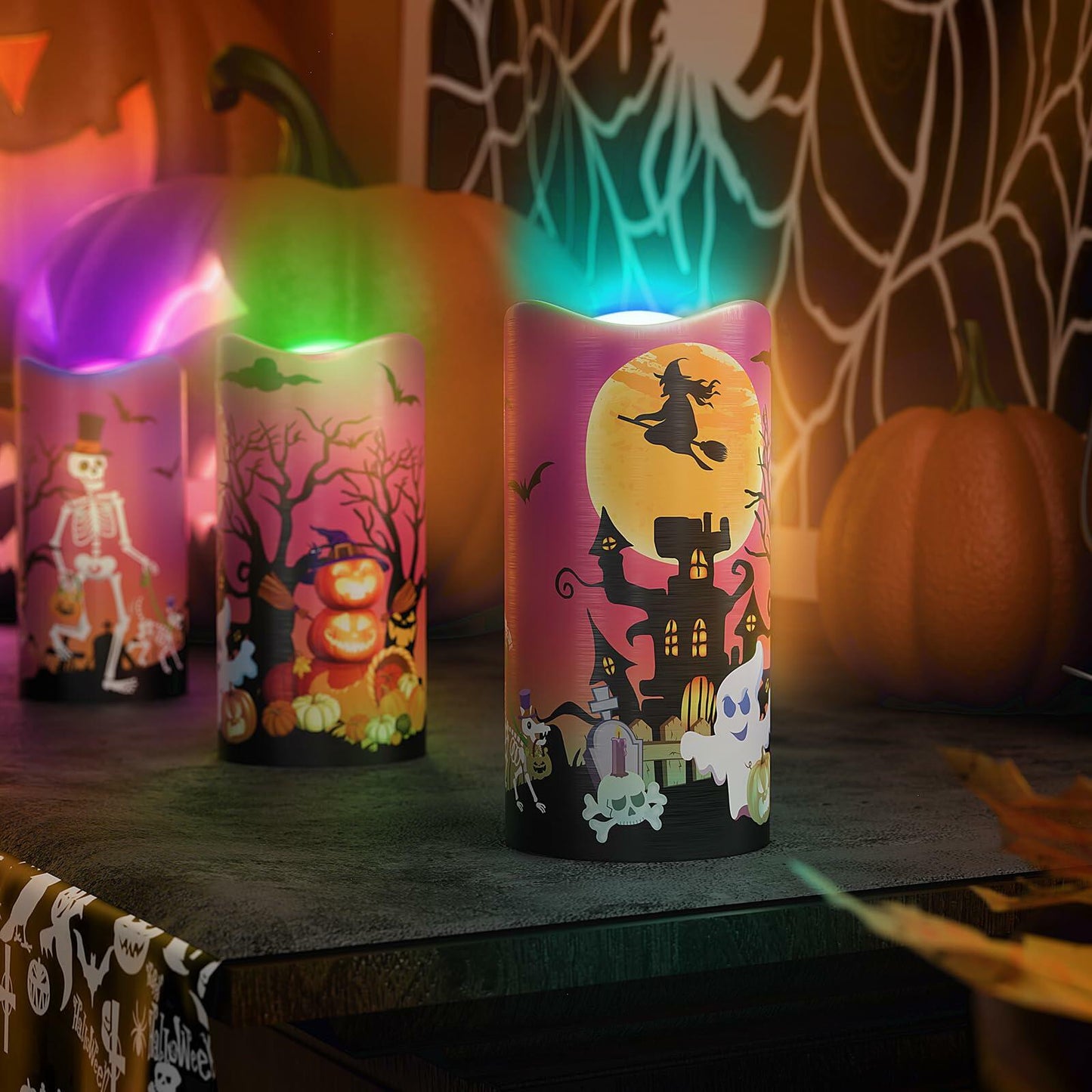 Halloween Candles 3x6 Set of 3 LED 12 Colors Remote Control