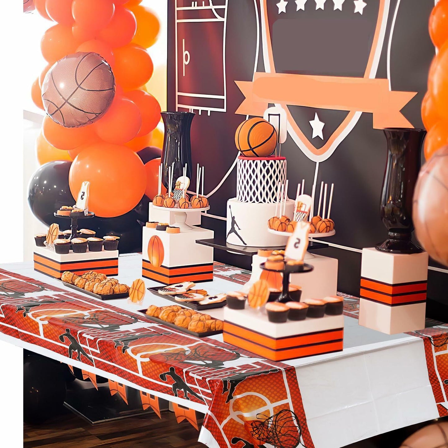 Aiyorse Basketball Tablecloth 71x43in Disposable Waterproof Plastic Table Cover