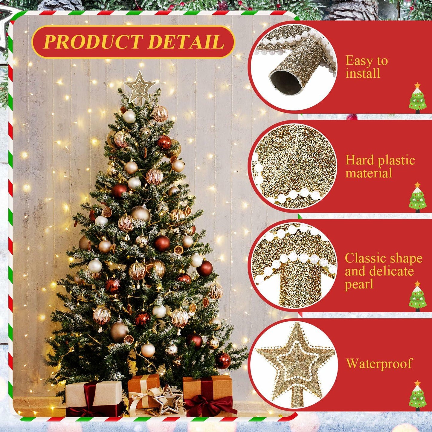 Hollowfly Mini Star Christmas Tree Topper Pearl Black 10 Inch