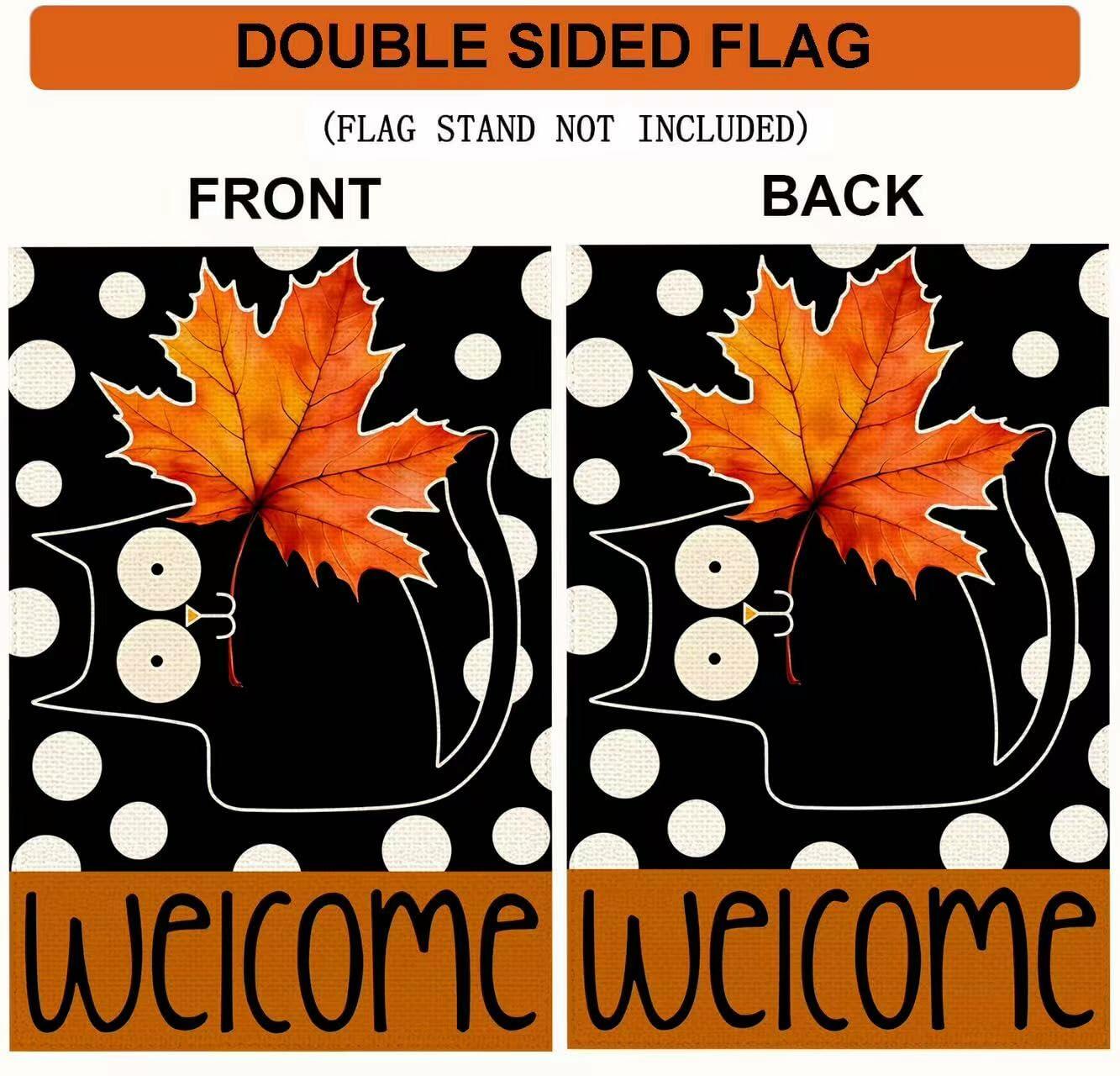 Halloween Garden Flag 12x18in Double Sided Black Cat Yard Outdoor Decor
