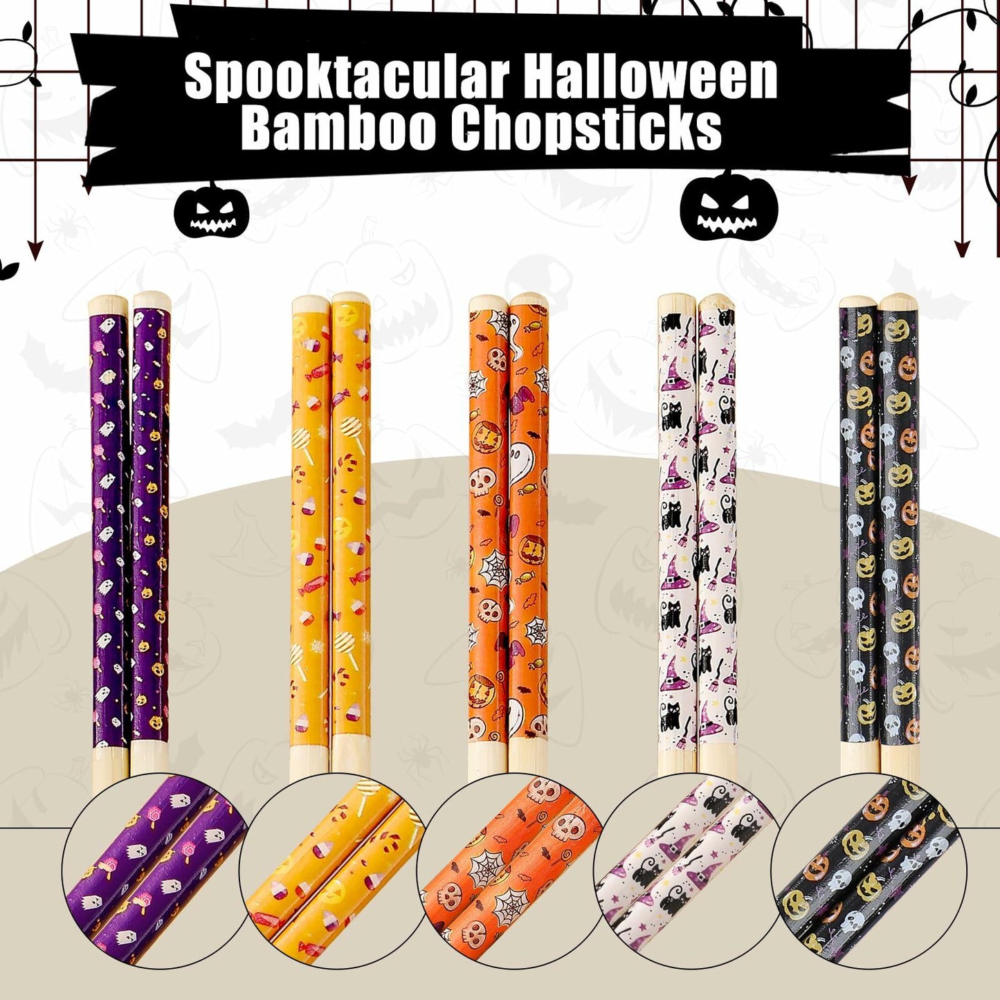 Halloween 50 Pairs 9.4in Bamboo Disposable Chopsticks Sleeved Party Gifts