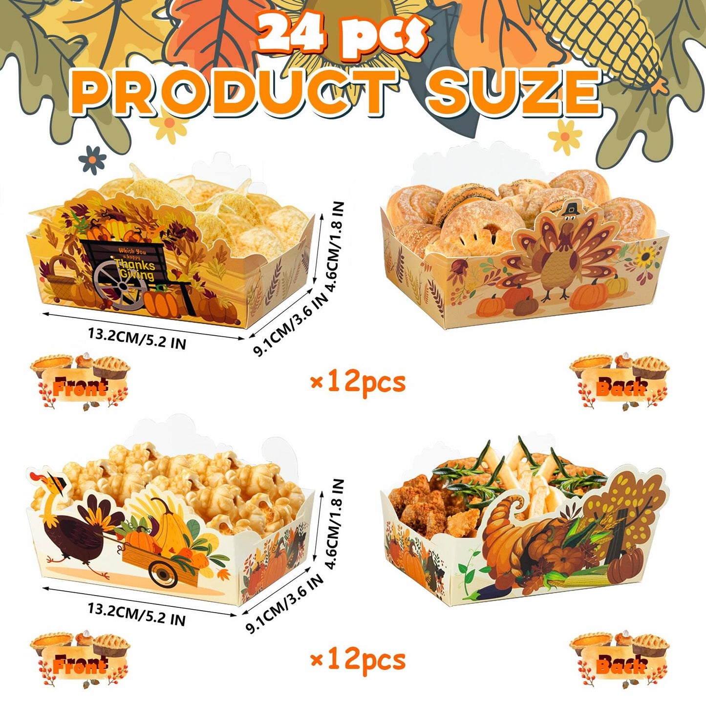 Thanksgiving Disposable Snack Bowls 24pcs Autumn Theme Party Supplies