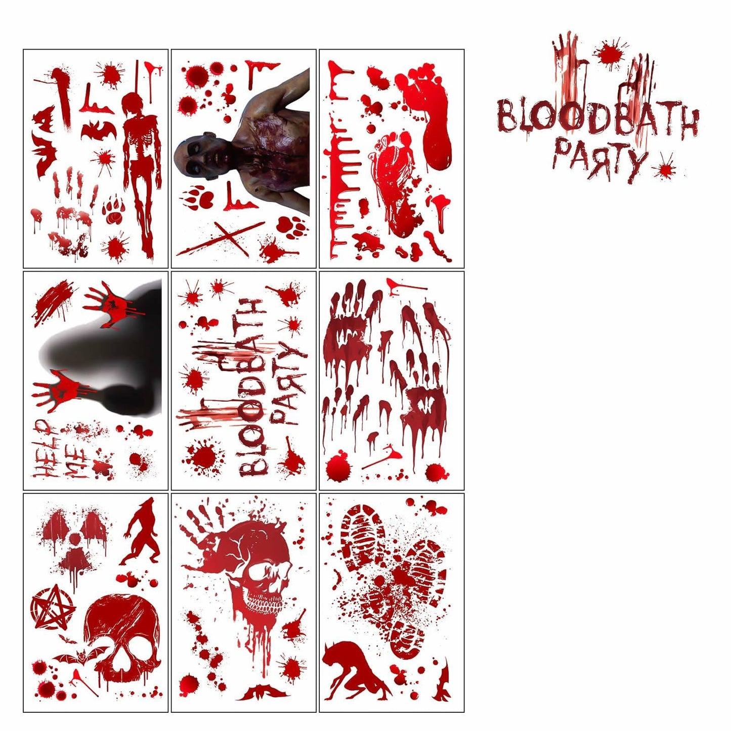 RUOKEXIN Halloween Window Clings & Wall Decals Bloody Handprint 9 Sheets