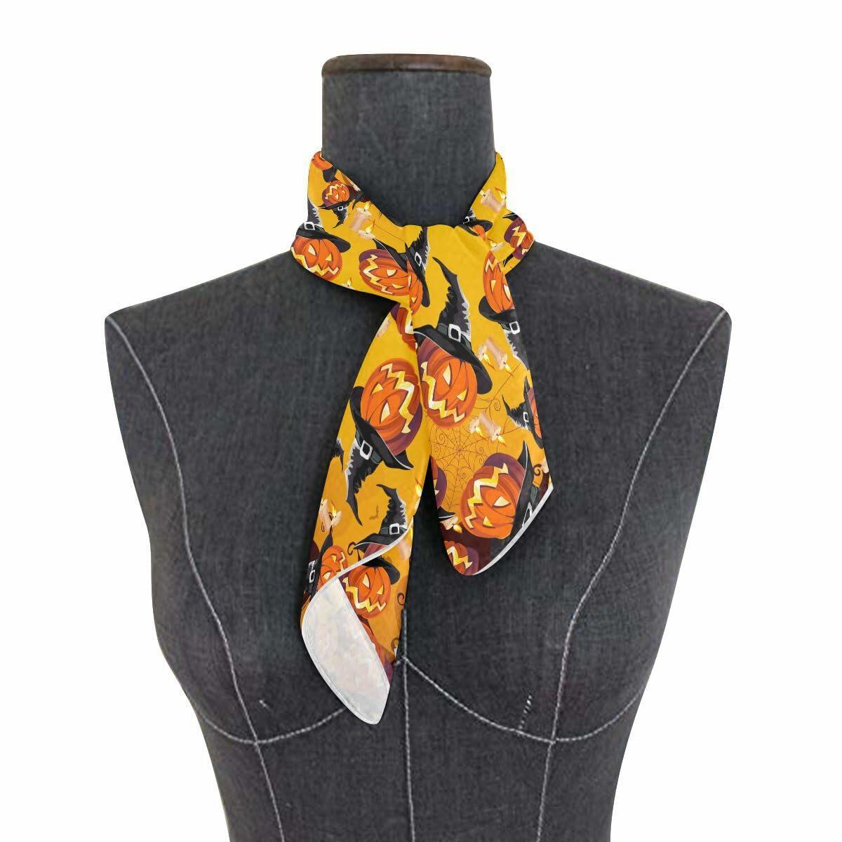 PMAIHNAS Women's Fashion Silk Halloween Pumpkin Satin Scarf 23.6x23.6
