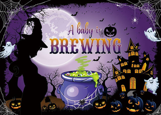 A Baby is Brewing Halloween Backdrop Magic Witch Baby Shower Banner 6x4FT