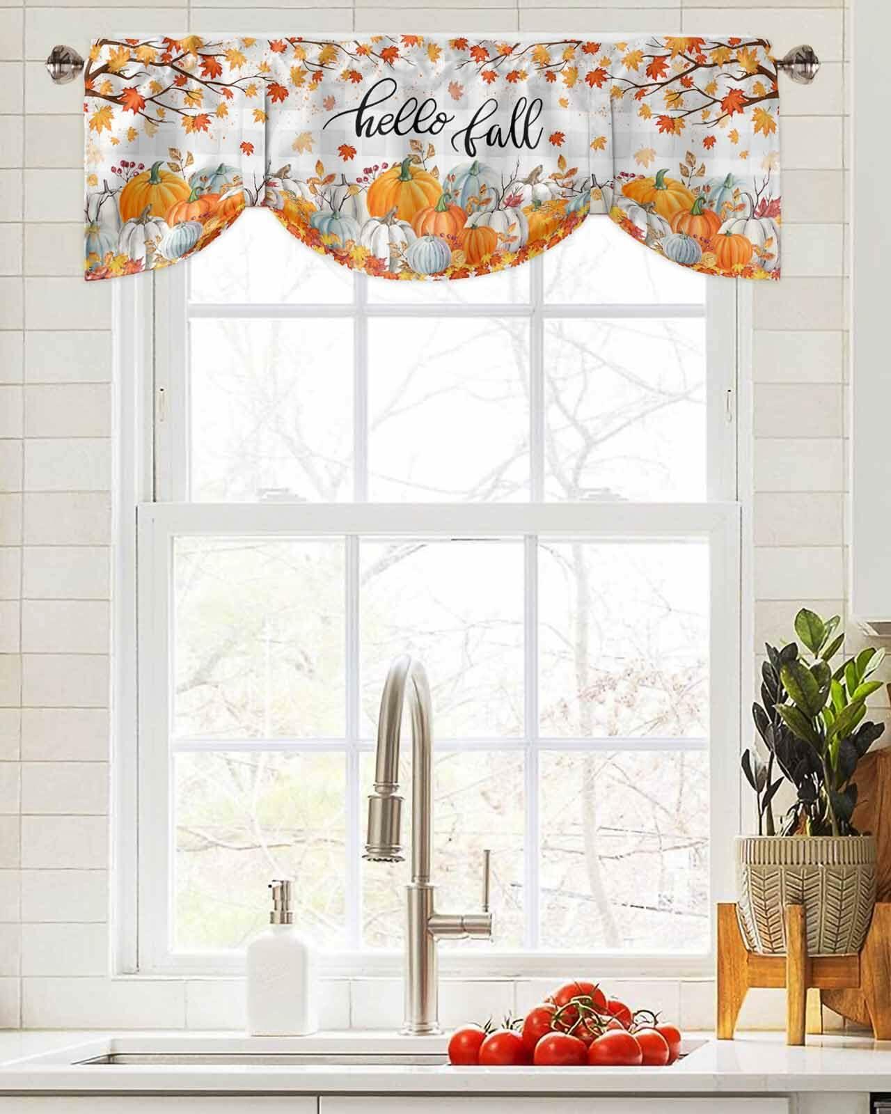 RisQiten Hello Fall Tie Up Valance Curtains Orange 42x12