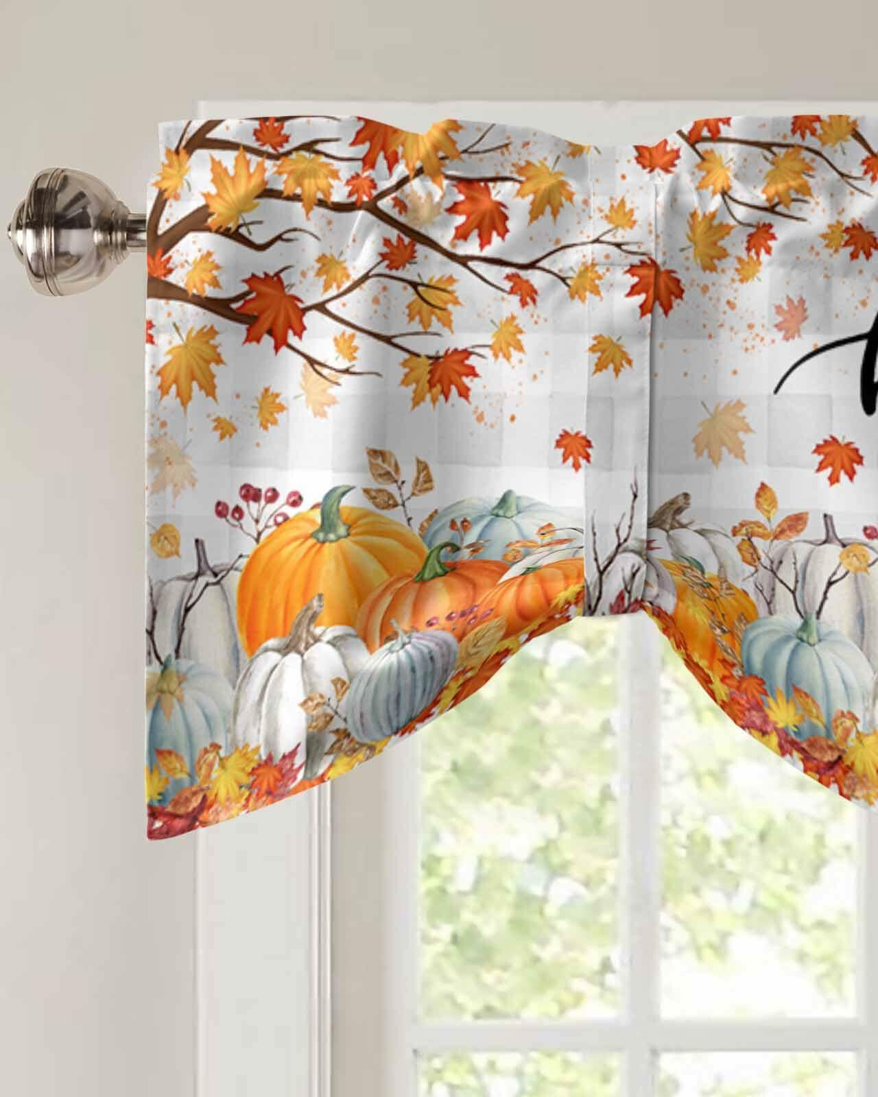 RisQiten Hello Fall Tie Up Valance Curtains Orange 42x12