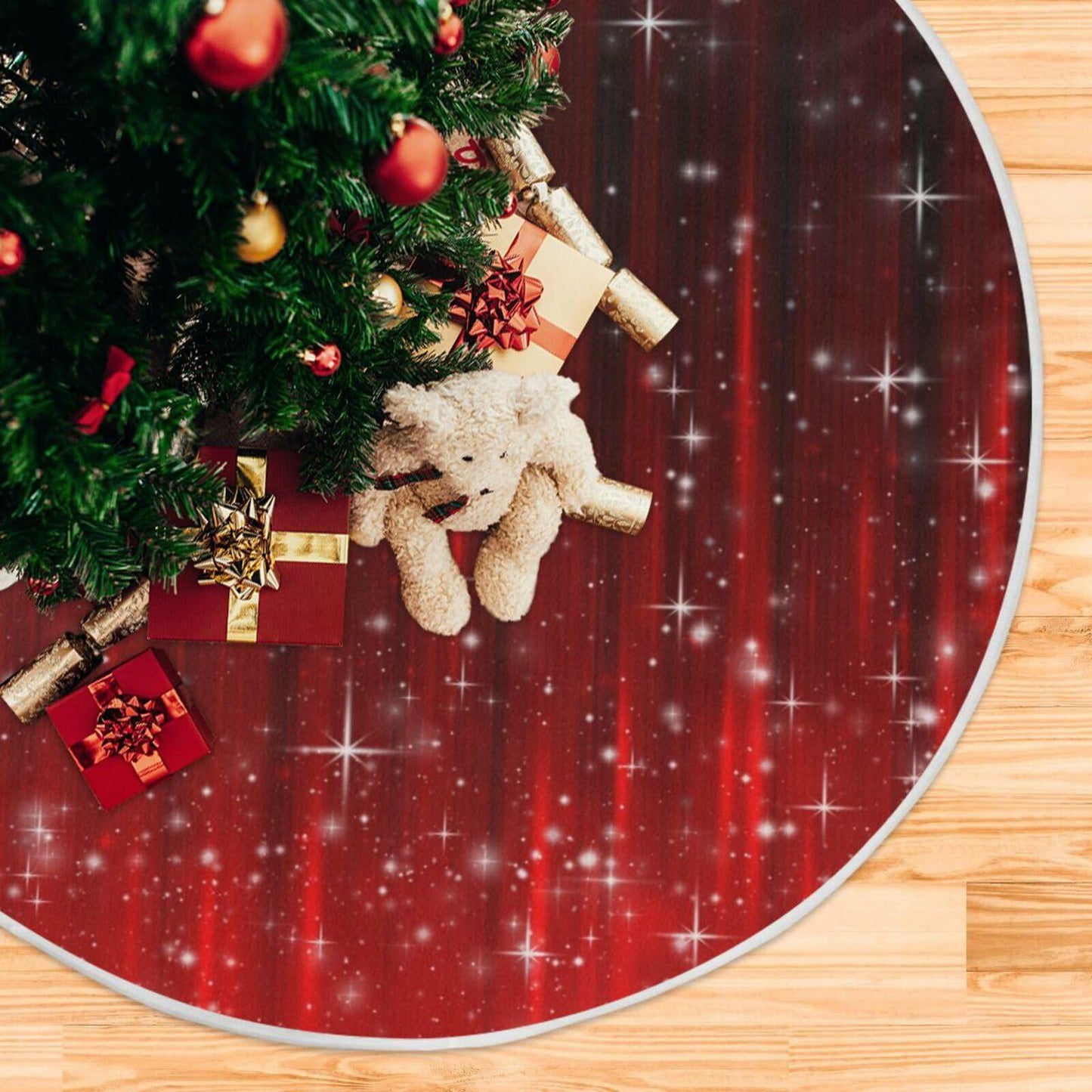 Christmas Tree Skirt 36" Red Snowflakes Burlap Xmas Holiday Indoor