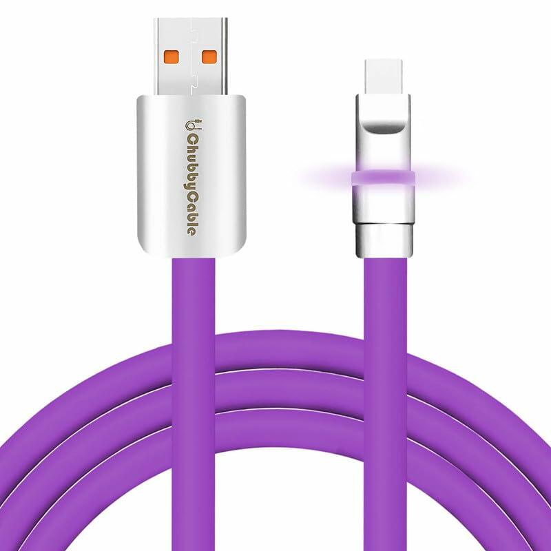chubbycable Neon Chubby Fast Charge USB-A to Type-C Cable Purple 0.32FT