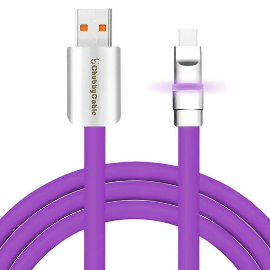 chubbycable Neon Chubby Fast Charge USB-A to Type-C Cable Purple 0.32FT