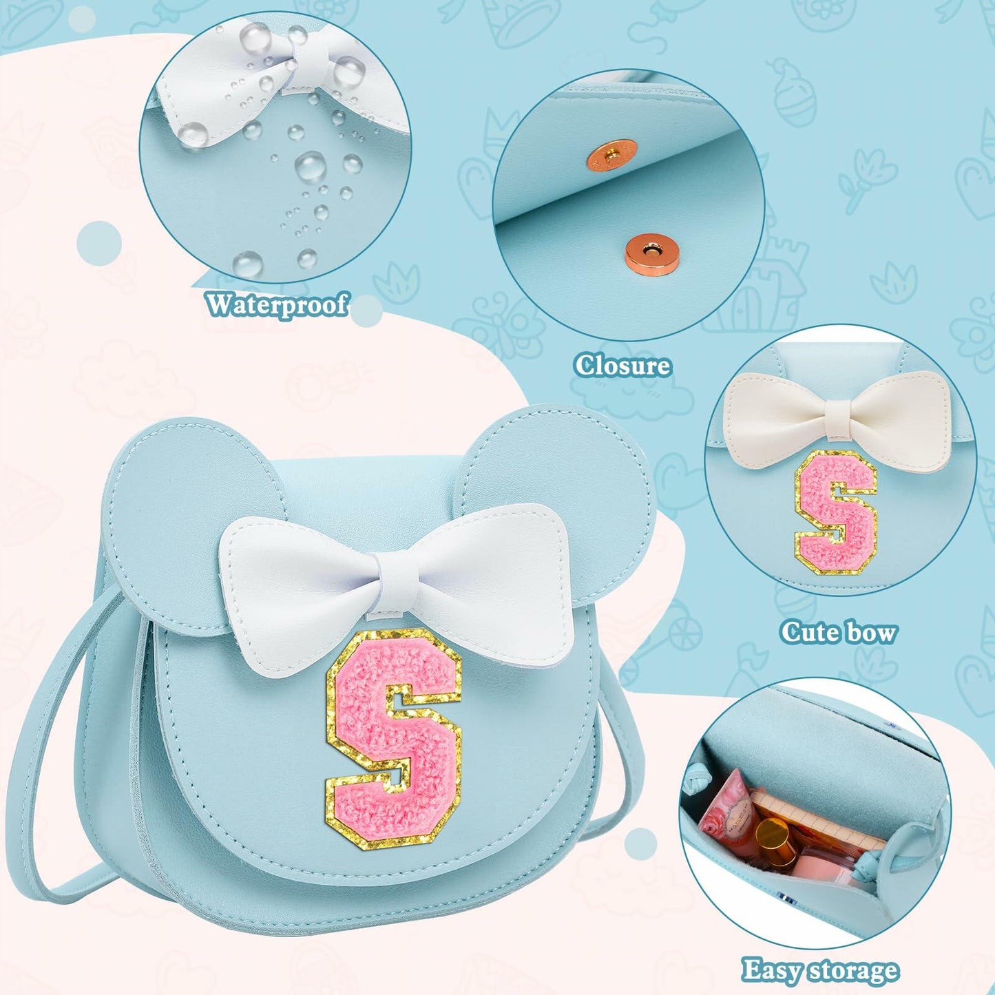 OYLOLA Toddler Girls Purse Initial Birthday Gift Blue X Ages 3-8
