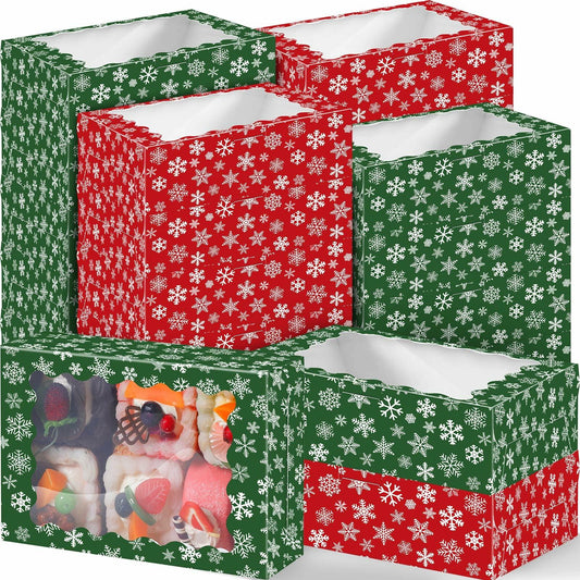 Gersoniel 24 Pcs Christmas Cookie Boxes 8.6x6x2.5in Red Green Snowflake