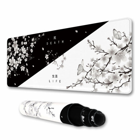 IF FEEL Cherry Blossom Yin Yang Mouse Pad XL 31.5x11.8 Inch Black White
