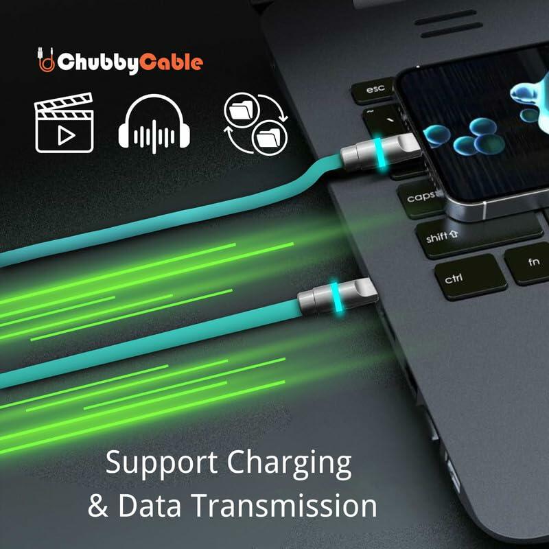 chubbycable Neon Chubby Fast Charge USB-A to Type-C Cable Purple 0.32FT