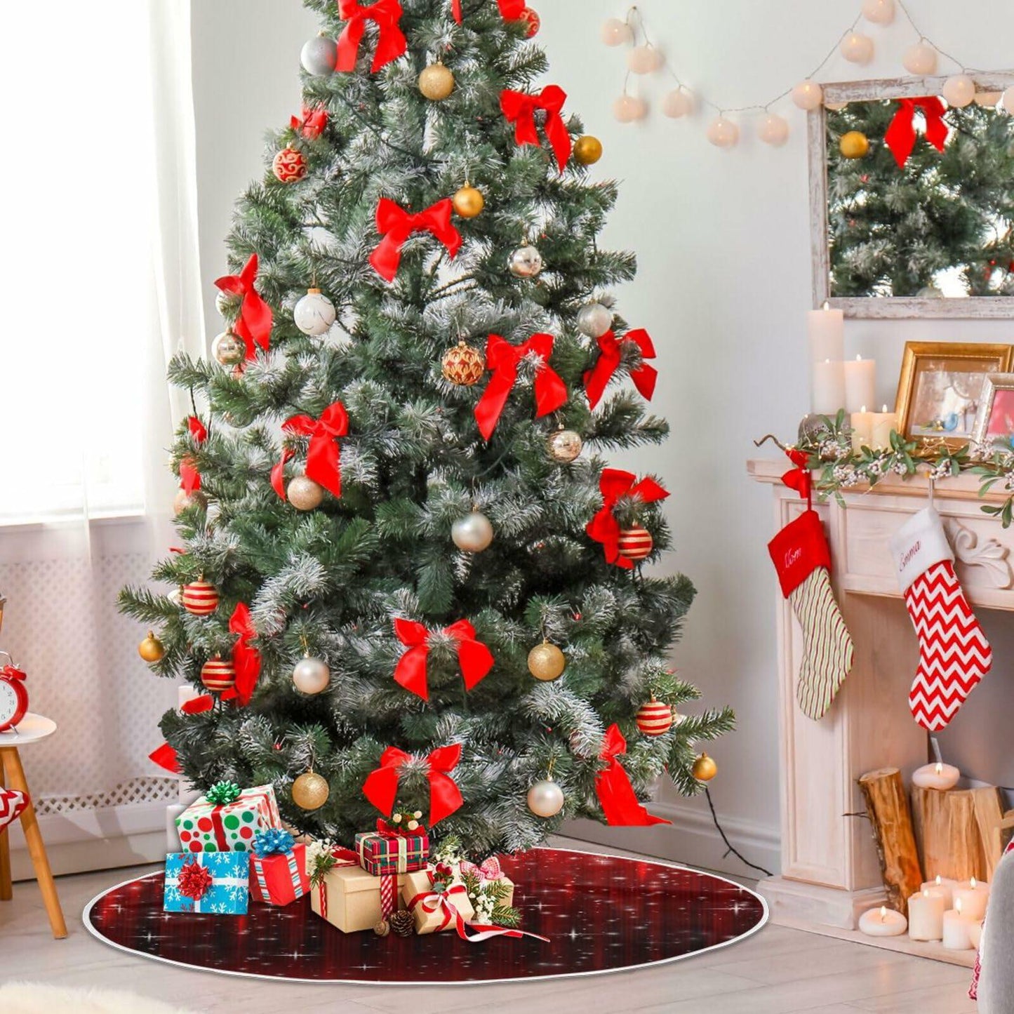 Christmas Tree Skirt 36" Red Snowflakes Burlap Xmas Holiday Indoor