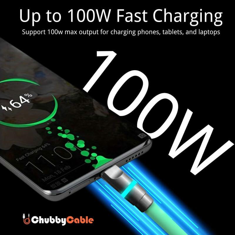 chubbycable Neon Chubby Fast Charge USB-A to Type-C Cable Purple 0.32FT