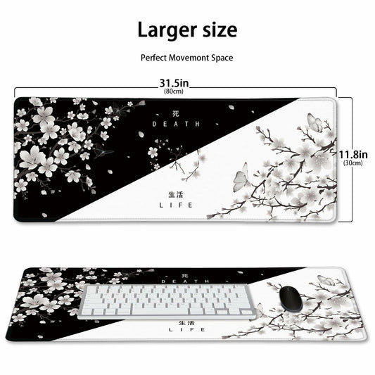 IF FEEL Cherry Blossom Yin Yang Mouse Pad XL 31.5x11.8 Inch Black White