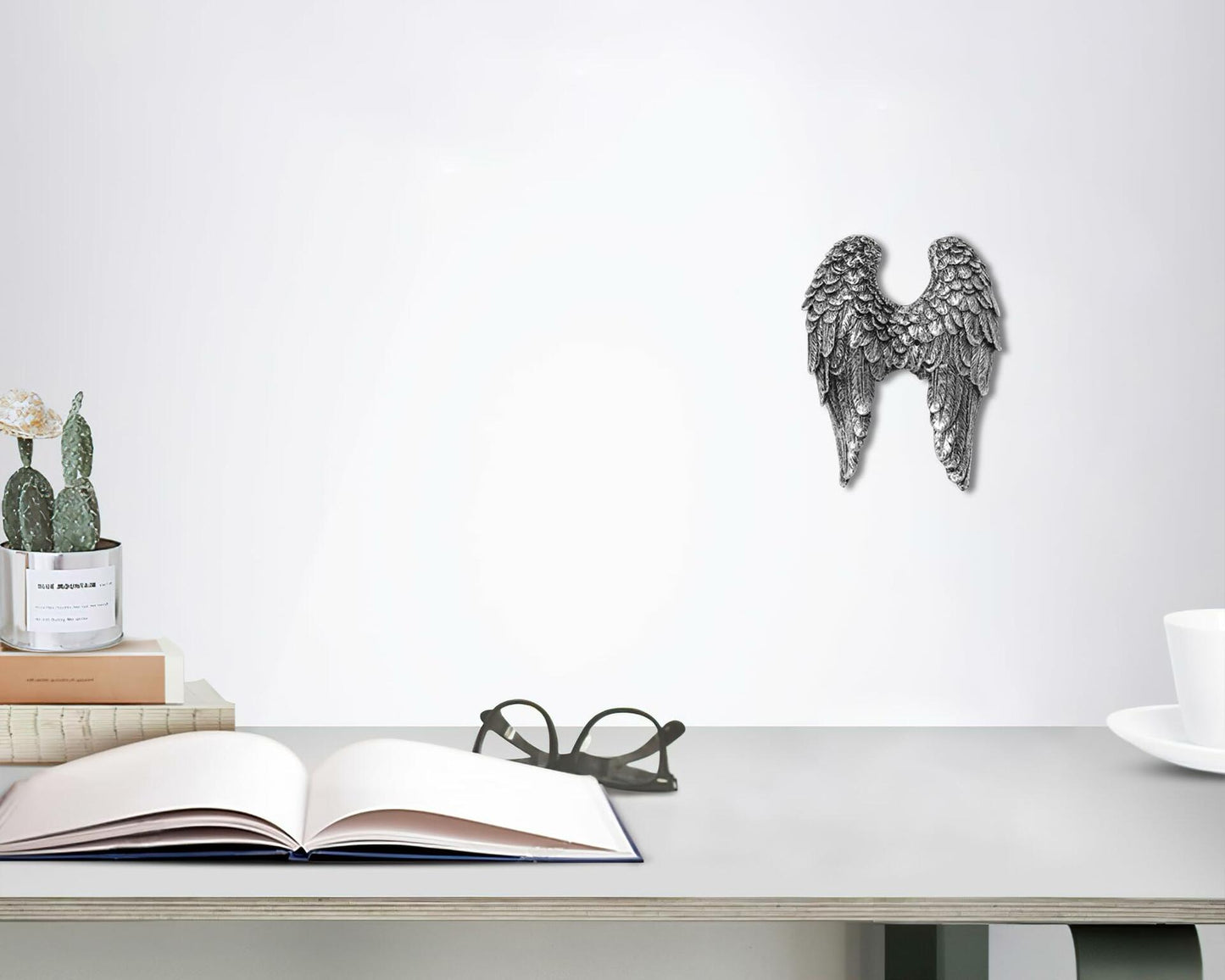 AMOIENSIS Angel Wings Wall Art Sculpture 6in Resin Antique Silver Decor