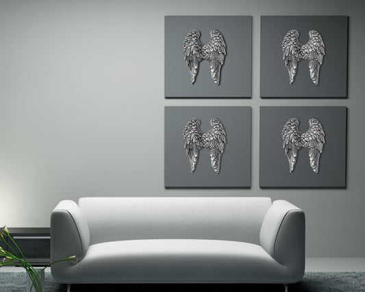 AMOIENSIS Angel Wings Wall Art Sculpture 6in Resin Antique Silver Decor