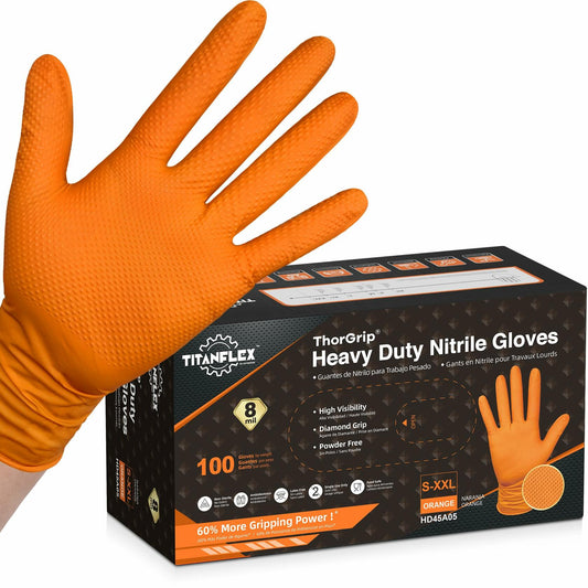 TitanFlex ThorGrip Heavy Duty Industrial Orange Nitrile Gloves 100-ct Size XL