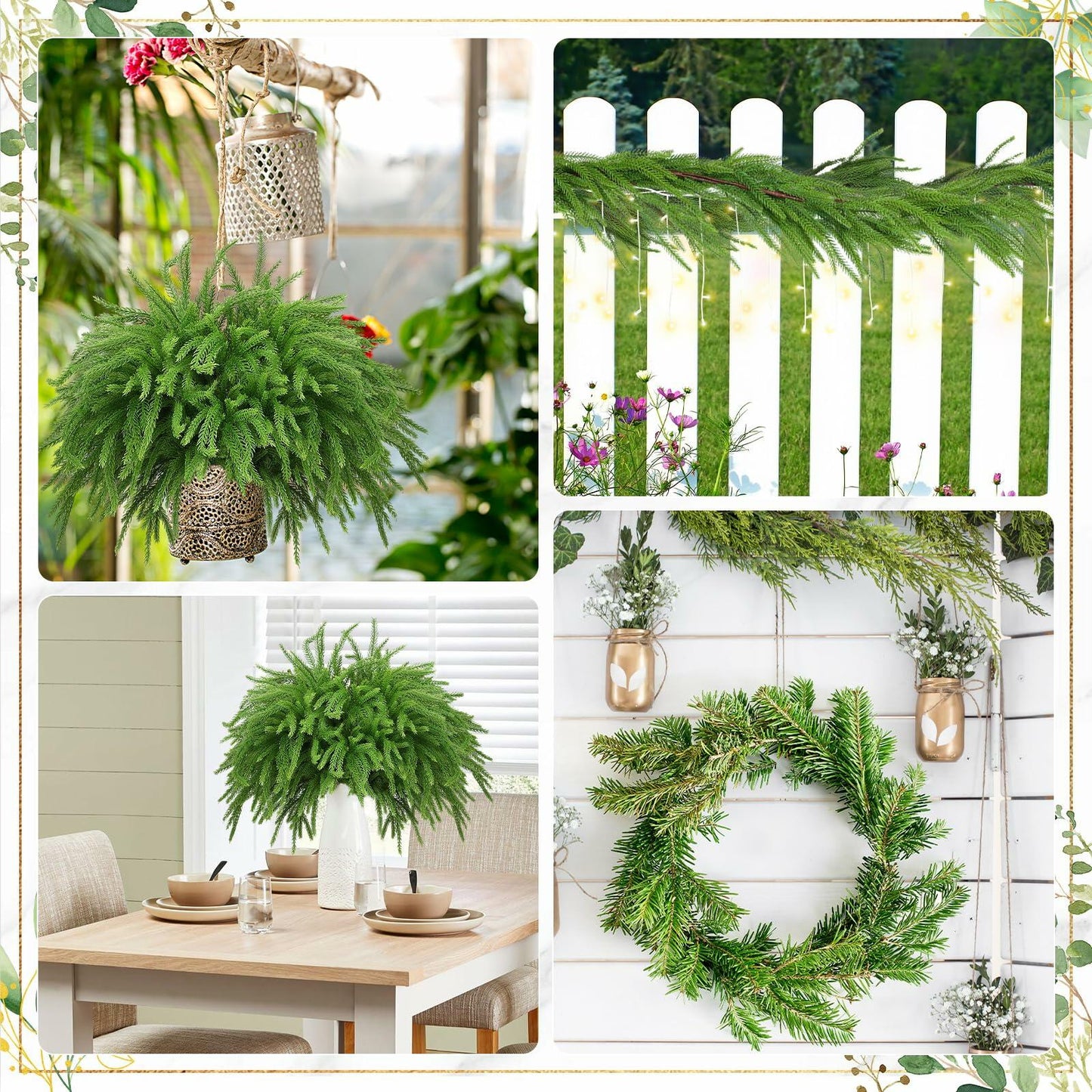 Mkway 16 Pcs Norfolk Pine Branches 18in Artificial Greenery Christmas Decor