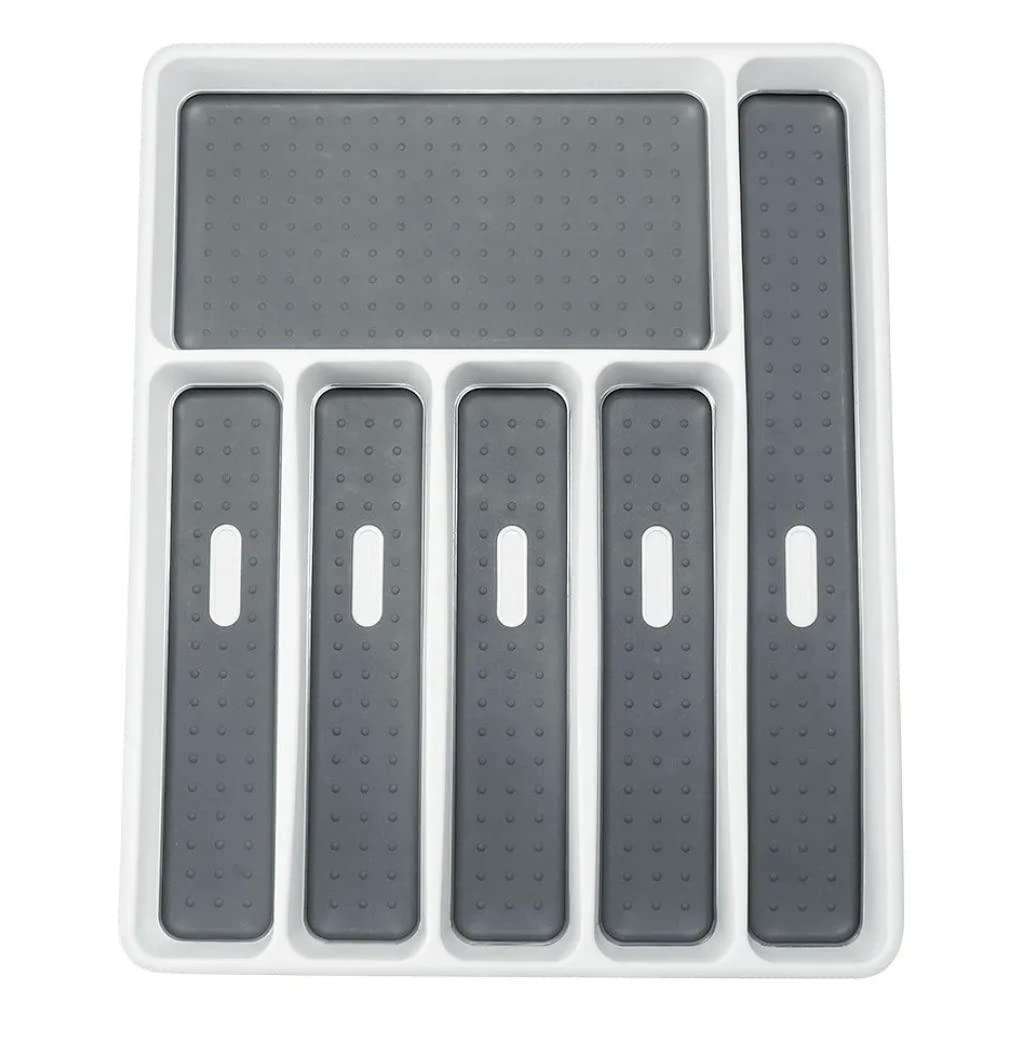Large Silverware Tray 6-Compartment White Kitchen Drawer Organizer BPA-Free
