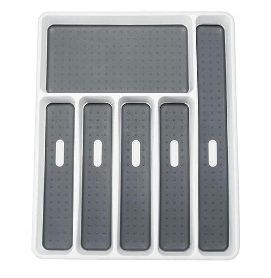 Large Silverware Tray 6-Compartment White Kitchen Drawer Organizer BPA-Free