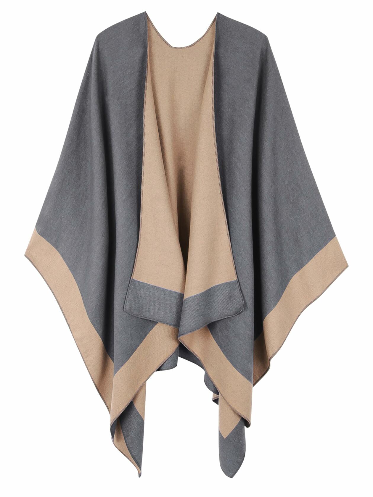 MissShorthair Women's Shawl Wrap Poncho Reversible Dark Gray Beige