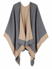 MissShorthair Women's Shawl Wrap Poncho Reversible Dark Gray Beige