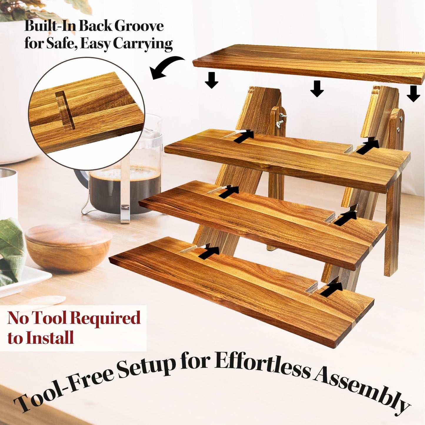 Cloud Maison Acacia Wood 4 Tier Display Stand Rustic Brown Versatile