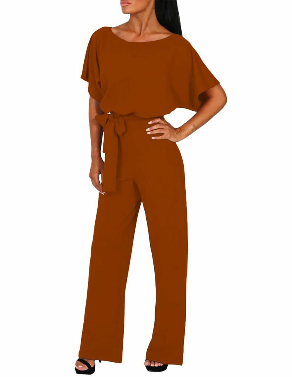 AIIYYQB Womens Summer Casual Wide Leg Jumpsuit with Belt Copper Size XX-Large