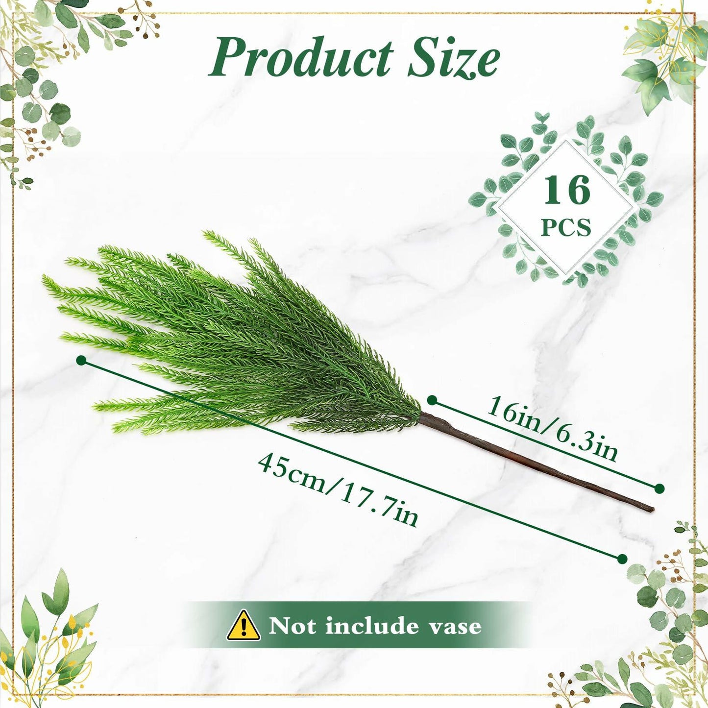 Mkway 16 Pcs Norfolk Pine Branches 18in Artificial Greenery Christmas Decor