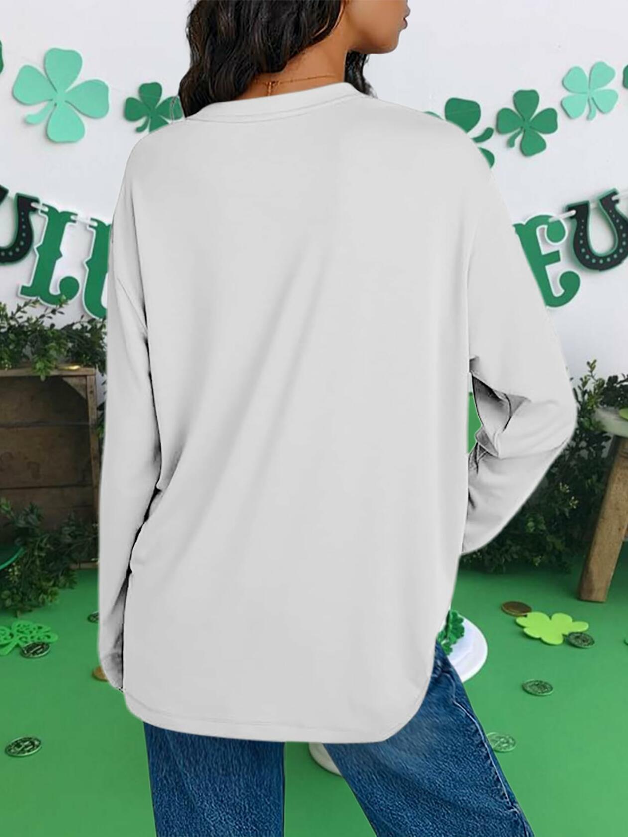 St Patrick's Day Women's Oversized Lucky Shamrock Long Sleeve Tee Size S