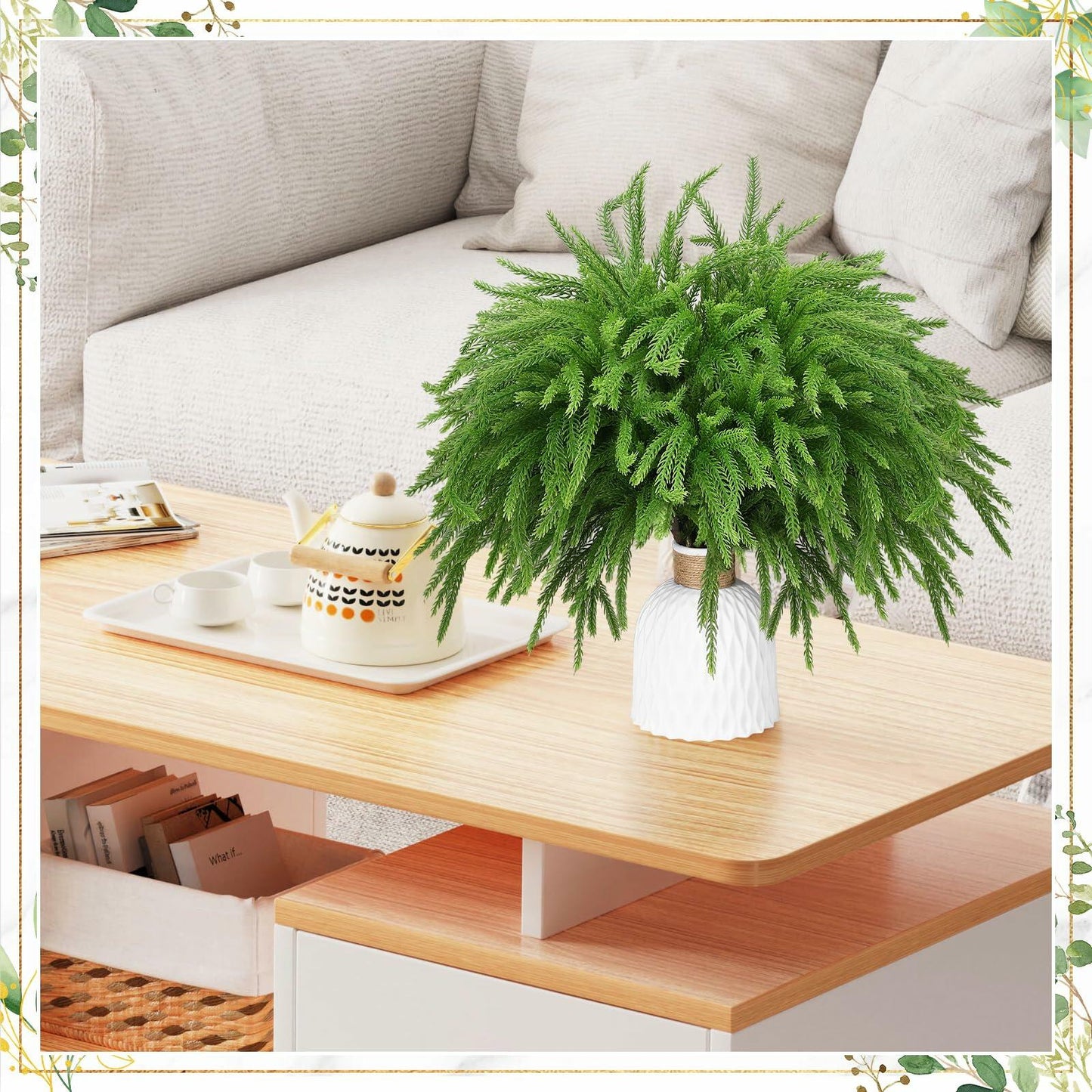 Mkway 16 Pcs Norfolk Pine Branches 18in Artificial Greenery Christmas Decor