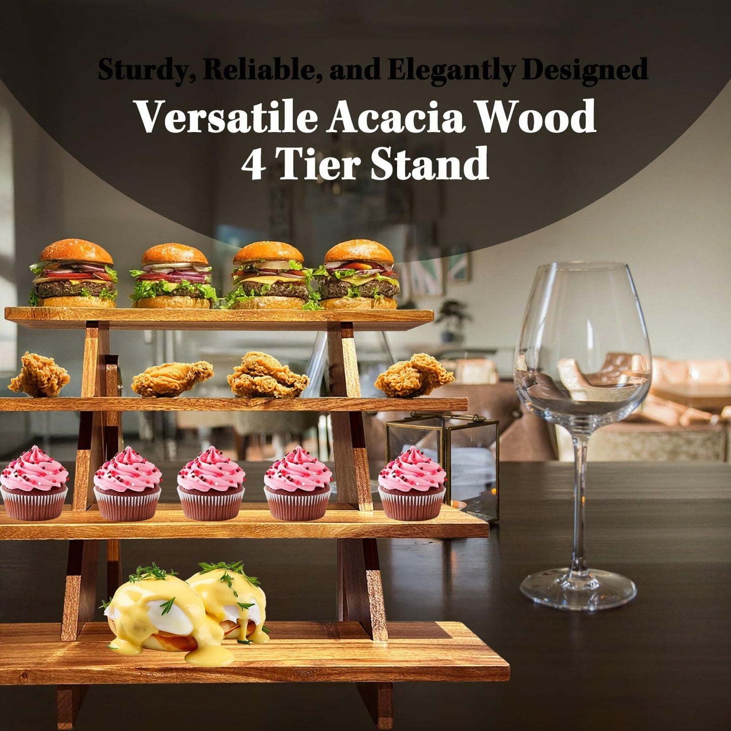 Cloud Maison Acacia Wood 4 Tier Display Stand Rustic Brown Versatile