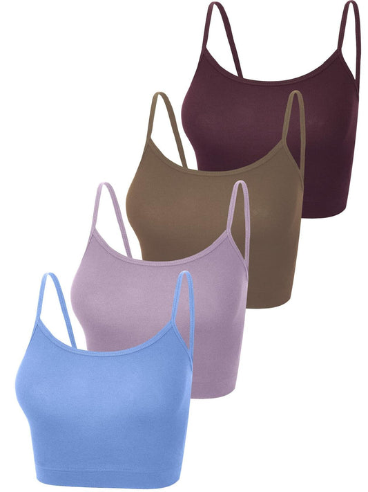 Boao 4-Pack Women's Cotton Crop Tank Tops Spaghetti Strap M