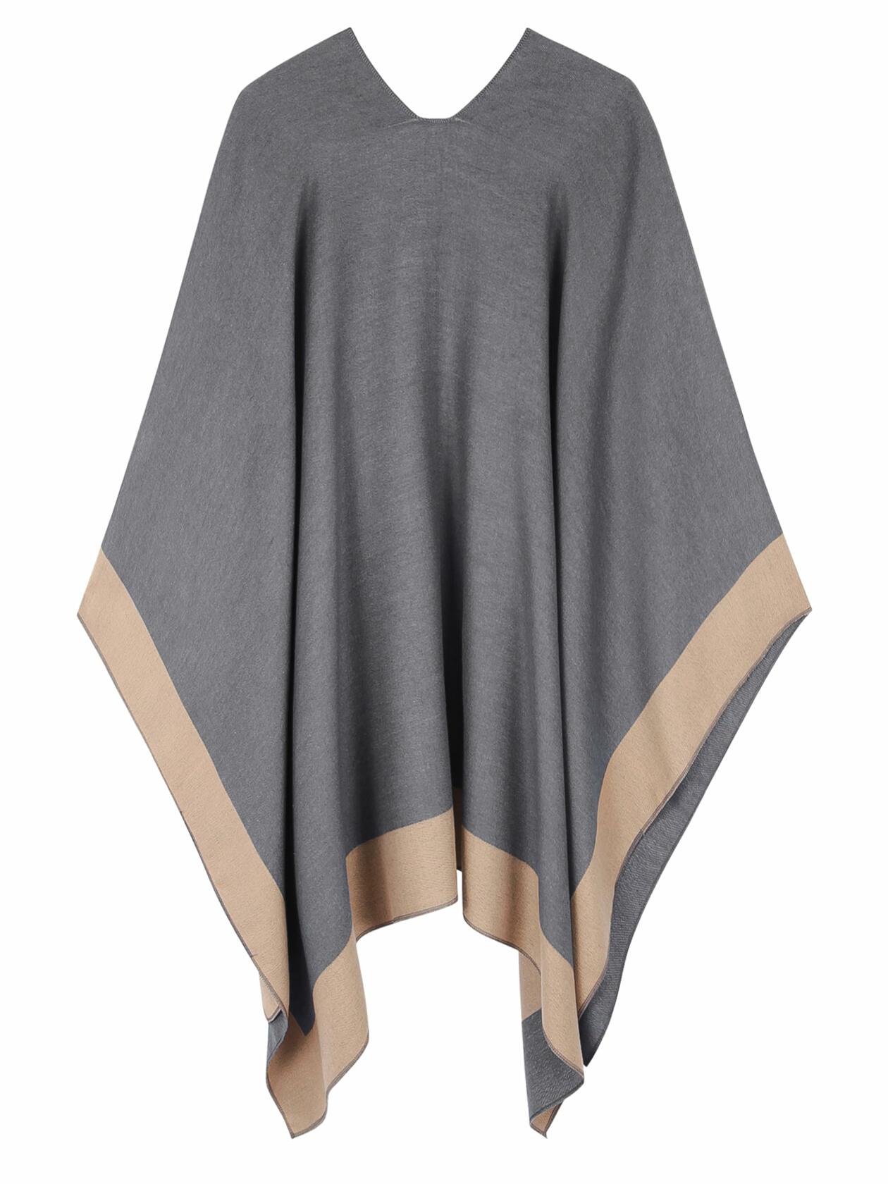 MissShorthair Women's Shawl Wrap Poncho Reversible Dark Gray Beige