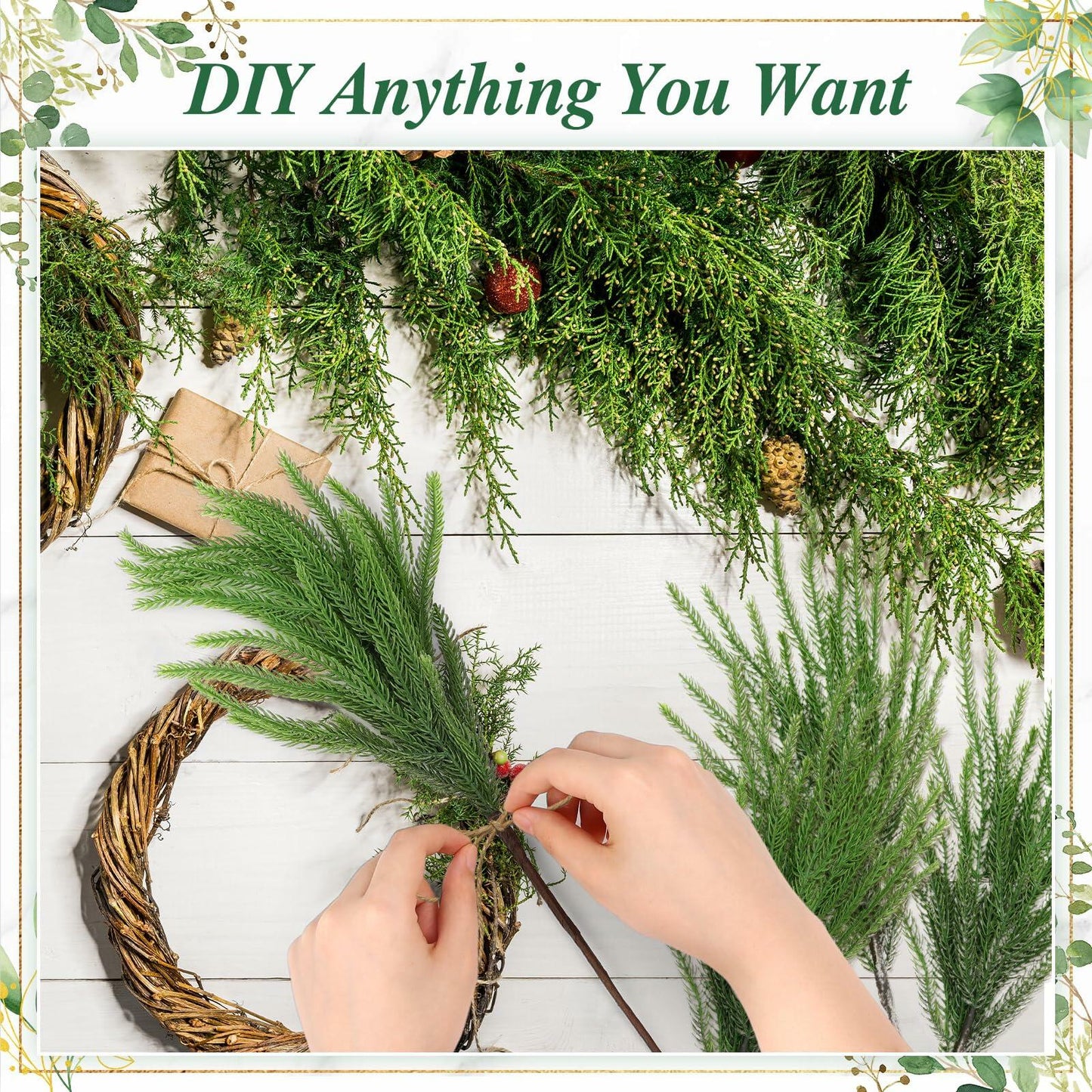Mkway 16 Pcs Norfolk Pine Branches 18in Artificial Greenery Christmas Decor