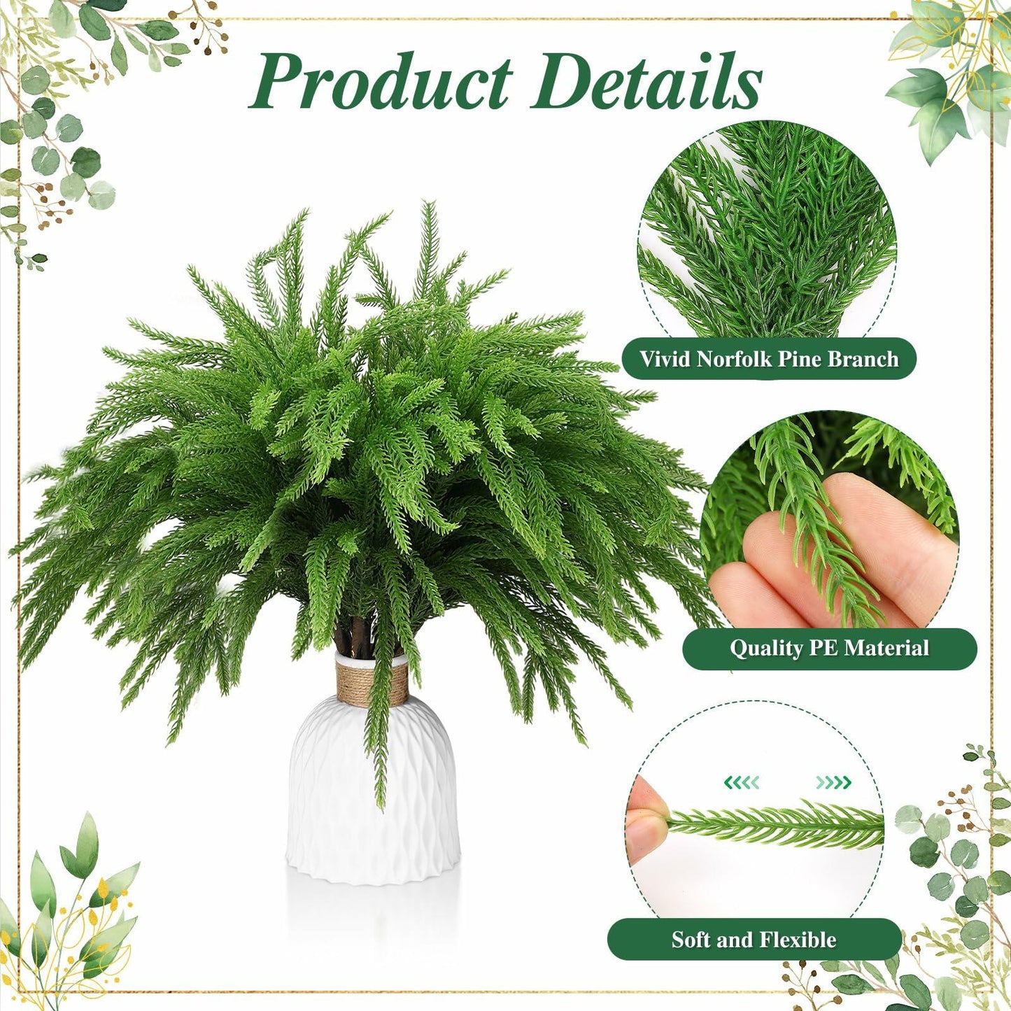 Mkway 16 Pcs Norfolk Pine Branches 18in Artificial Greenery Christmas Decor